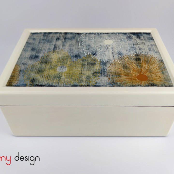 White rectangle lacquer box hand painted with firework 22*32*H12 cm